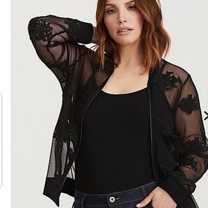 TORRID Black Mesh Floral Lace Bomber
Jacket / Torrid size 0